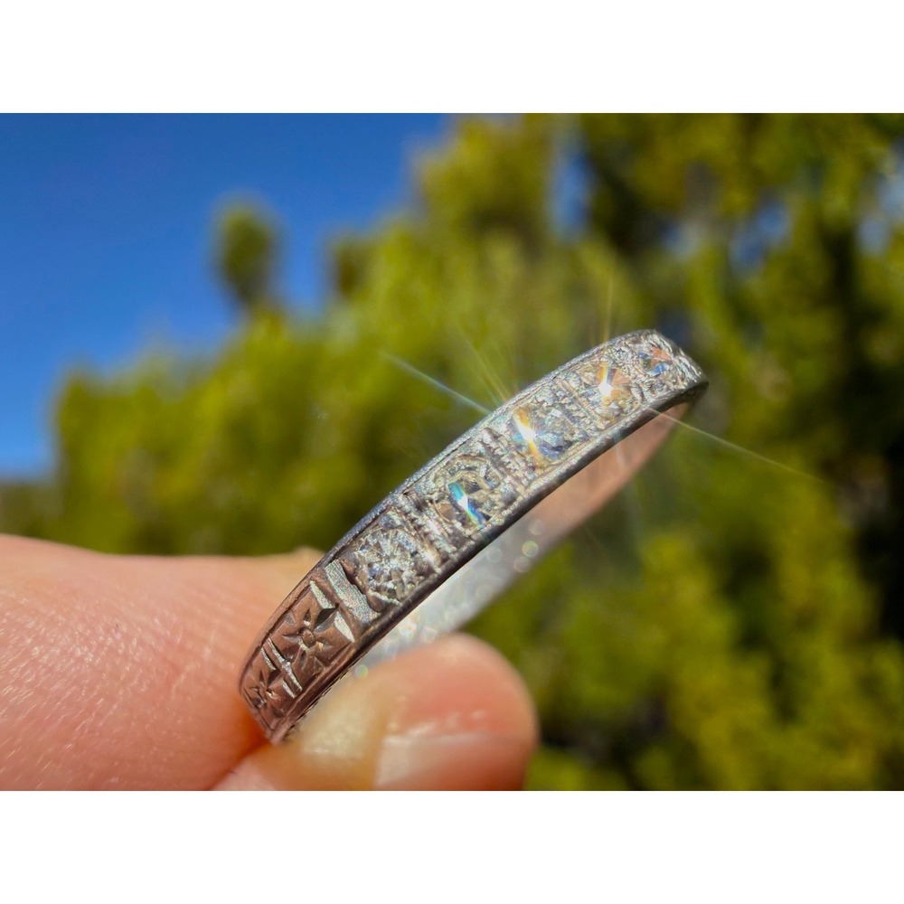 Antique Platinum Floral Engraved Band Ring